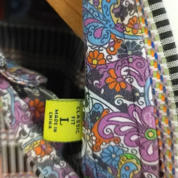 Robert Graham Shirt Men's Large Classic Fit Multicolor Stripes Button Front - Picture 4 of 12